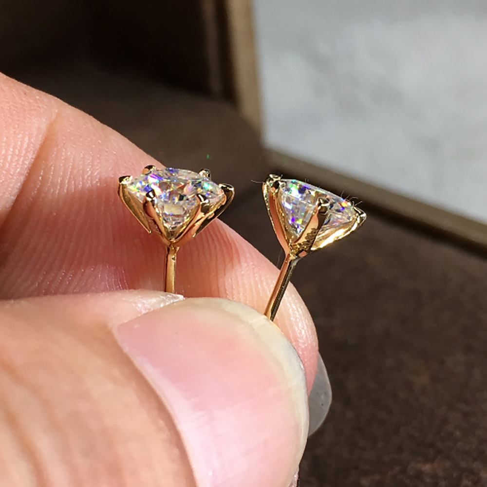 Real Solid 14K Yellow Gold Stu - Diamond Stud Earrings ulasan dan harga