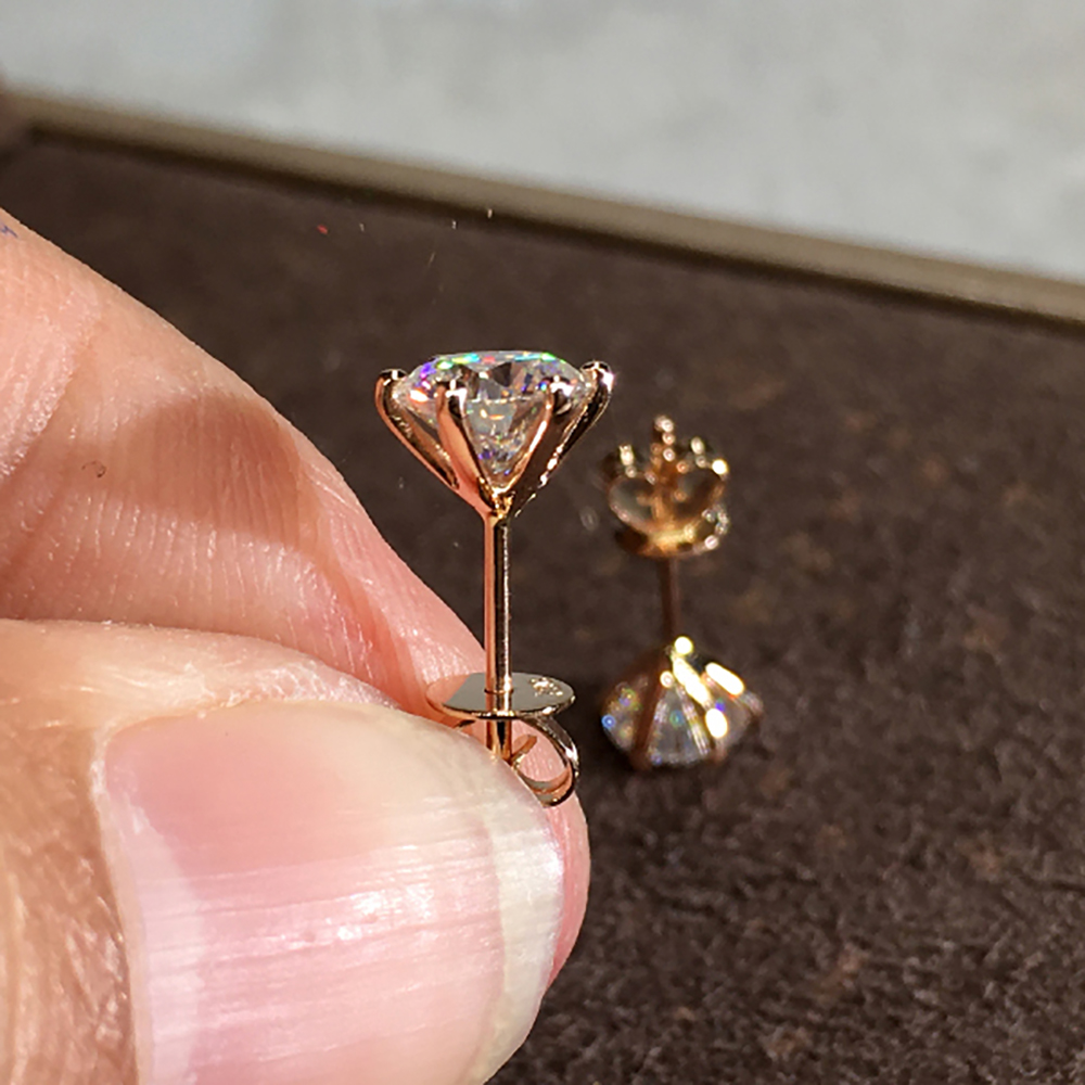 Real Solid 14K Yellow Gold Stu - Diamond Stud Earrings ulasan dan harga