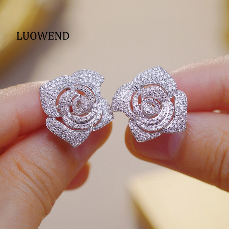 LUOWEND 100% 18K White Gold Ea - Diamond Stud Earrings ulasan dan harga
