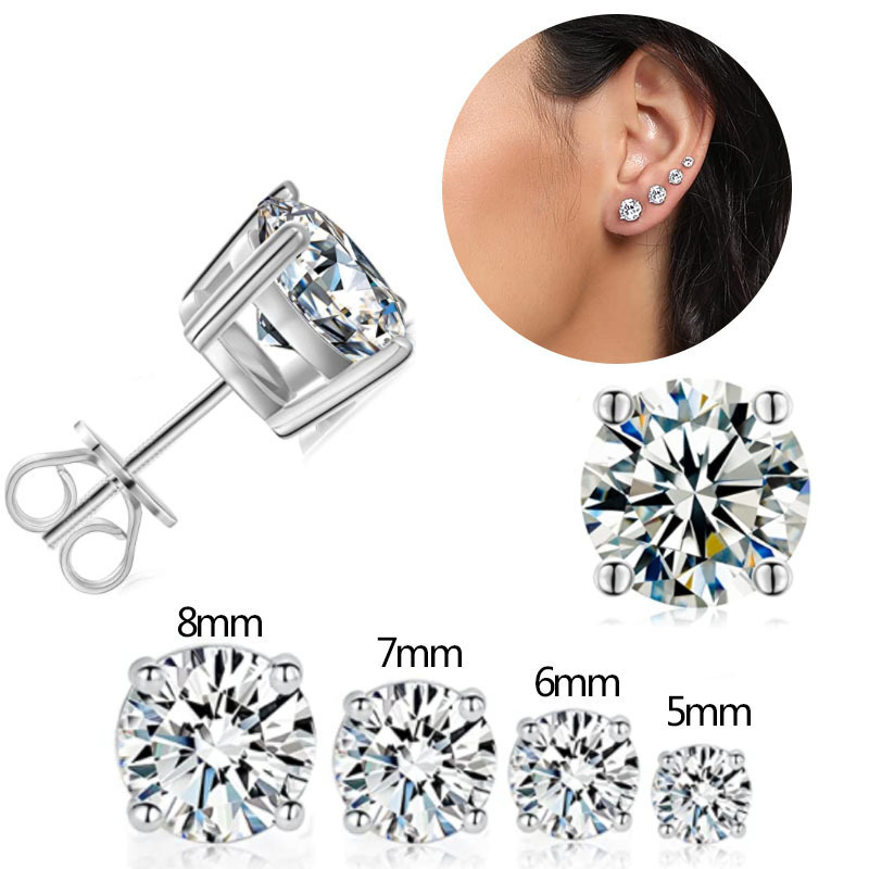 Fashion Four-Prong Round Zirco - Diamond Stud Earrings ulasan dan harga