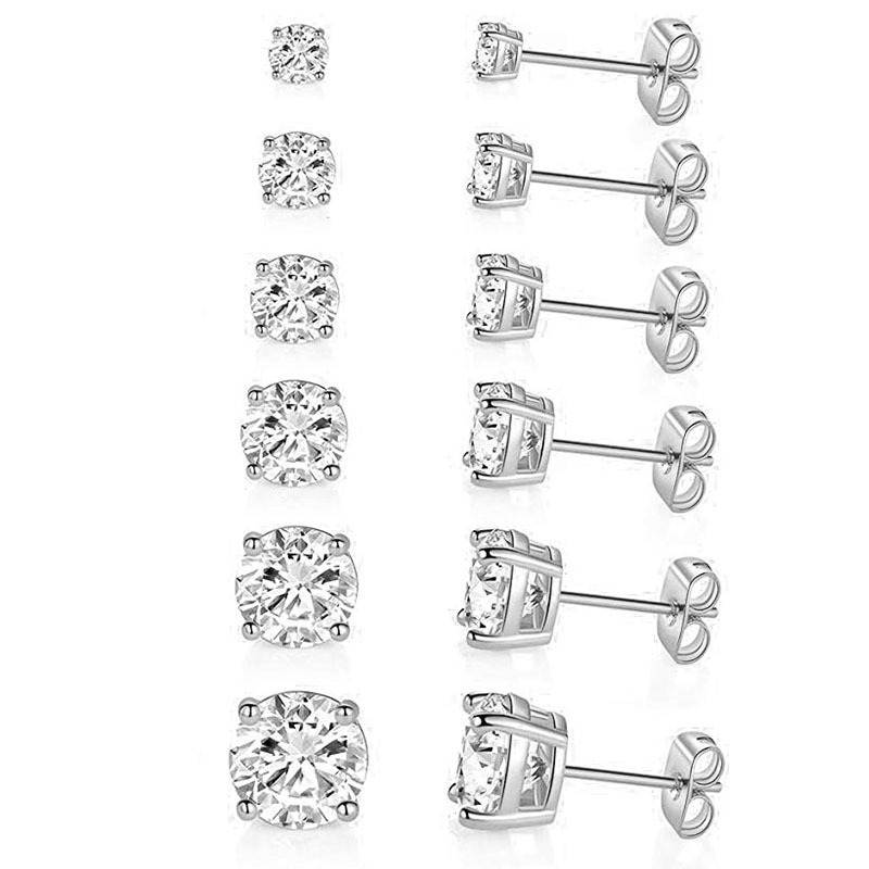 Fashion Four-Prong Round Zirco - Diamond Stud Earrings ulasan dan harga