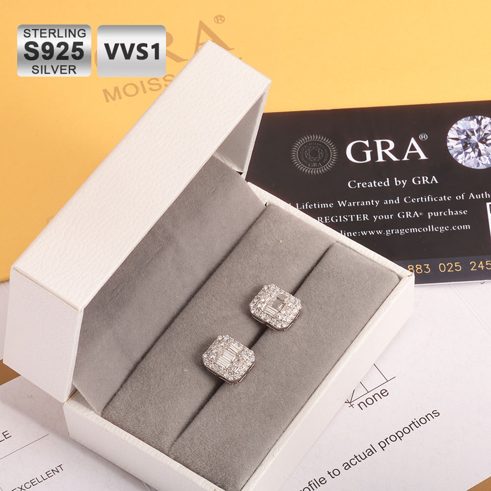 ICEBLING GRA VVS Rectangular E - Diamond Stud Earrings ulasan dan harga
