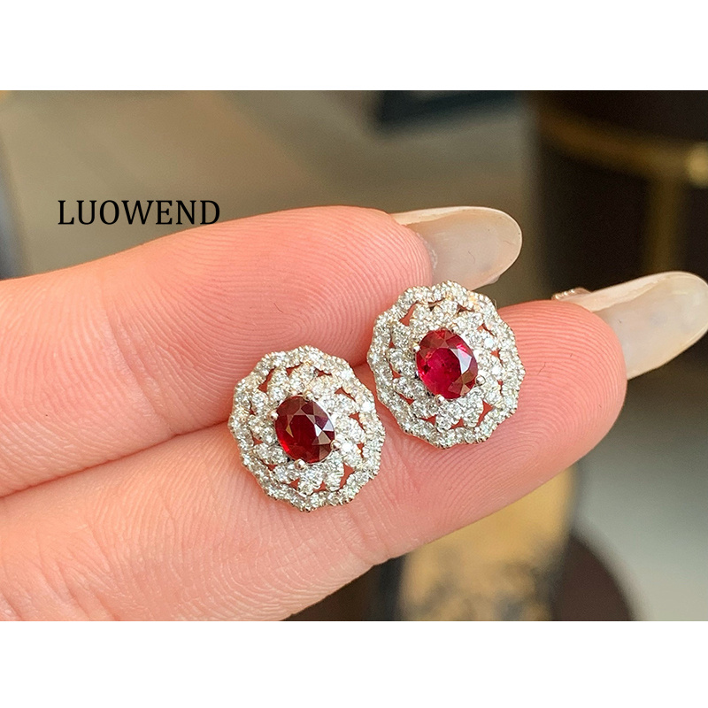 LUOWEND 100% 18K White Gold Ea - Diamond Stud Earrings ulasan dan harga