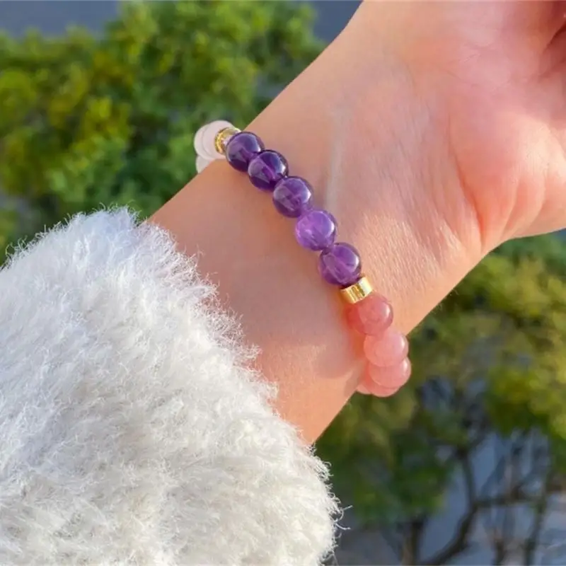 Natural Amethyst Rose Quartz B - Rose Gold Bracelet ulasan dan harga